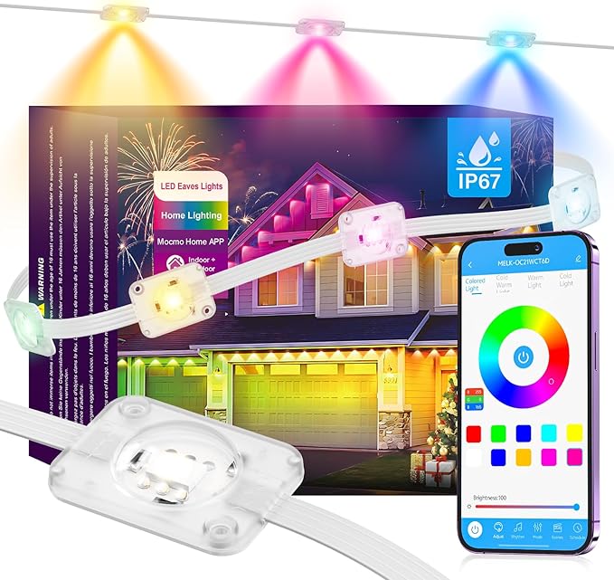 Permanent Outdoor Lights, Smart Outdoor LED String Lights,Christmas Lights RGB Color Changing,Scene Modes, IP67 Waterproof, App Control,Holiday, Party,Christmas Decorations（100FT）