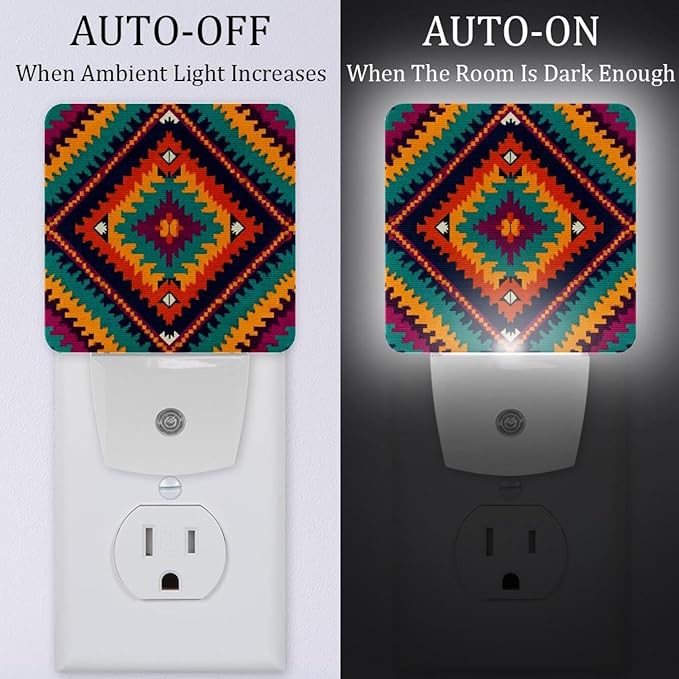 2 Pack Tribal Navajo and Native (1) LED Night Light Lamps for Baby, Nursery Light for Kids Bedroom