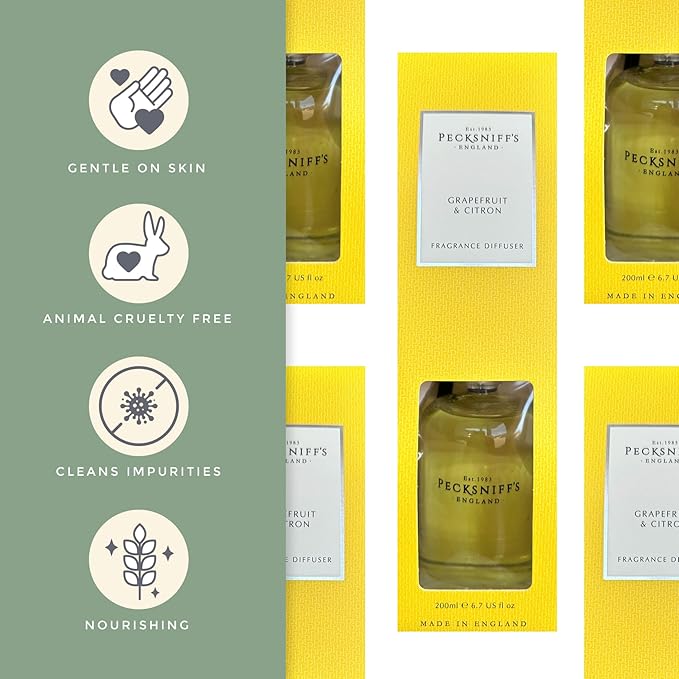 Pecksniff's Classic Reed Diffuser Set | Grapefruit & Citron Scent, Fresh and Zesty Fragrance Reed Diffusers for Home Office Decor | 200ml/ 6.7 fl oz