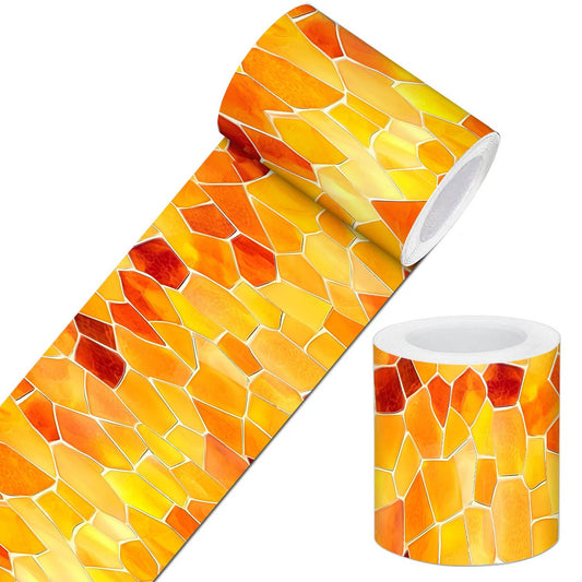 IVN Wallpaper Border Peel and Stick Wall Yellow Mosaic Decorative Wall Trim Self Adhesive Border for Walls Mirror Frame Accent Strip for Bedroom Kitchen LivingRoom 4x196 Inch