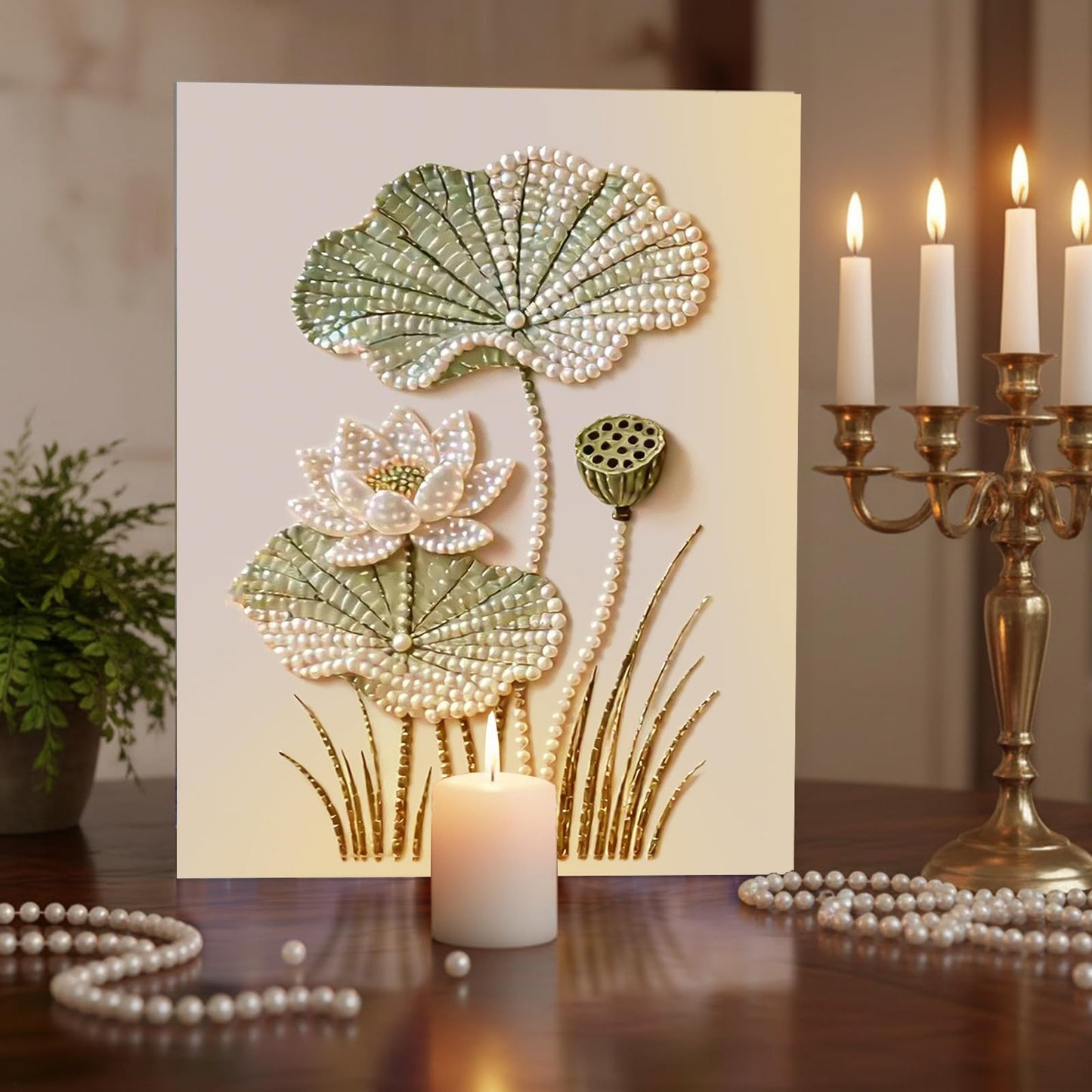 DIY Diamond Pearl Painting Kit for Adults, Flower 3D Pearl Painting Craft with Wooden Frame 40x50cm, Beginner Friendly Home Wall Decor Art, Gift for Women Men Housewarming (Lotus)