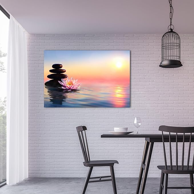 GUTTATY Zen Wall Art Decor, Modern Bathroom Zen Decor Wall Art, Canvas Wall Art for SPA Zen Room Decor, Pink Lotus Flower and Pebble Relaxing Zen Art Prints for Office & SPA Wall Decor 24x36 Inches