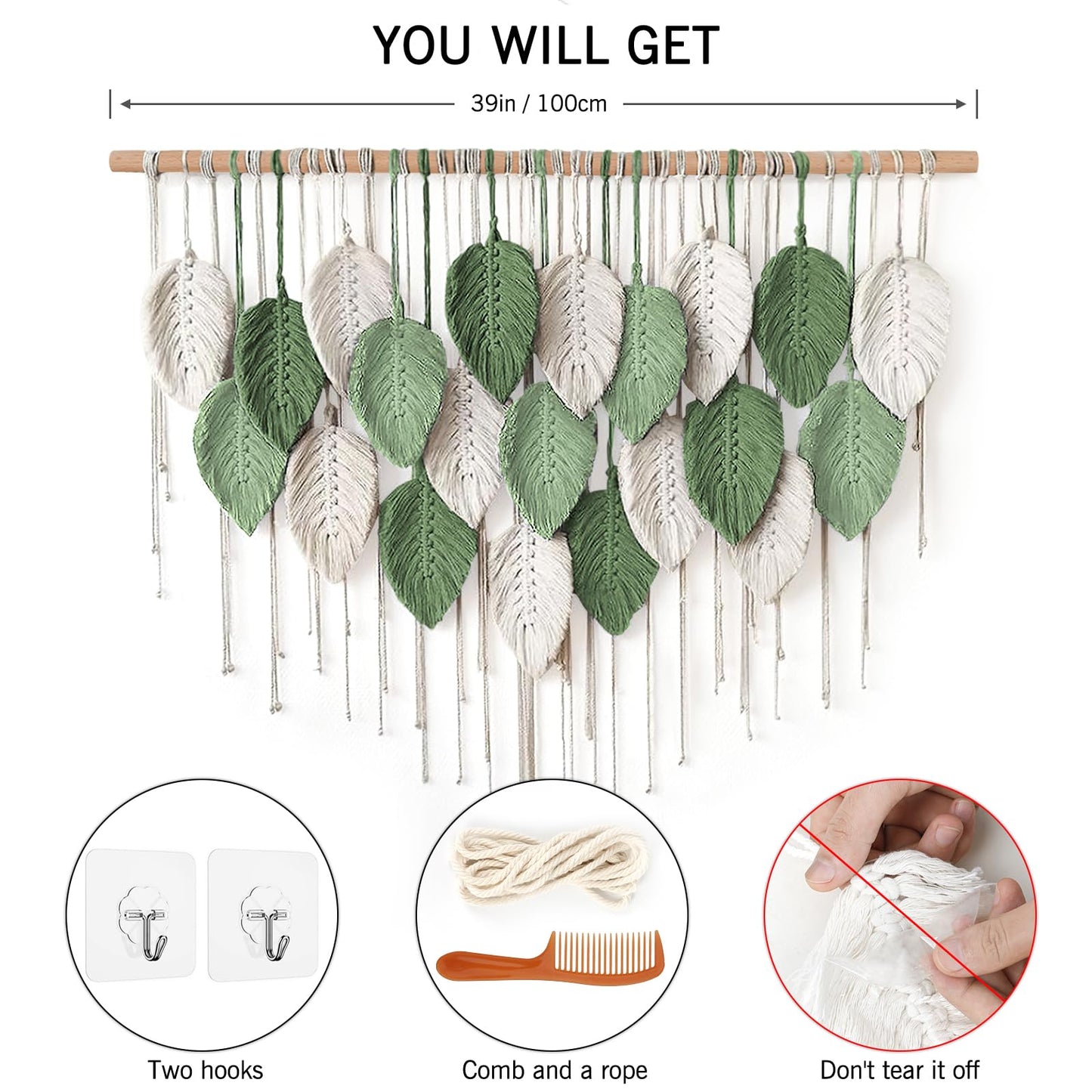 Weldomcor Large Macrame Wall Hanging, Boho Leaves Macrame Tapestry Wall Decor Handmade Woven Hanging Decor Chic Bohemian Wall Art Home Decoration for Bedroom Living Room Nursery Office 39"W x 29.5""L"