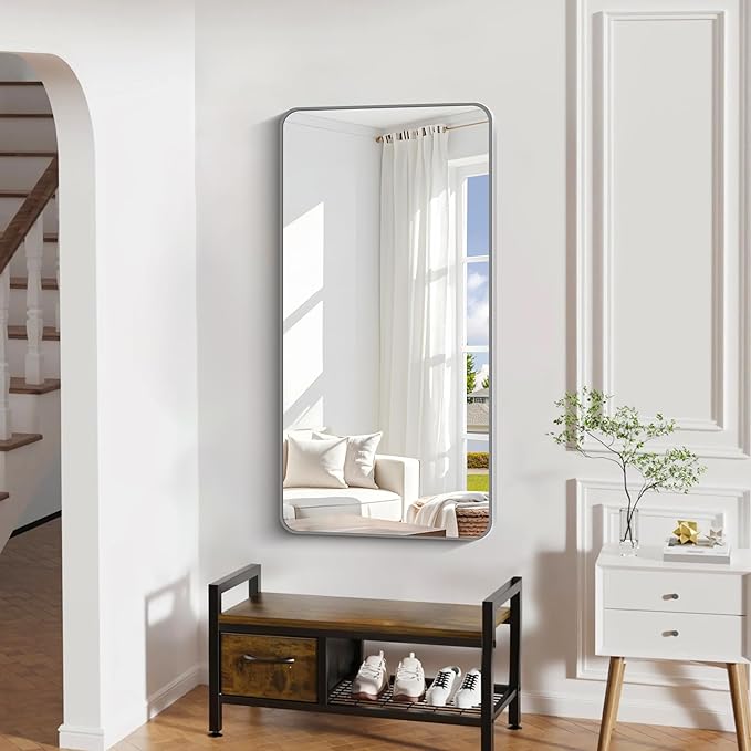 24" x 48"Bathroom Mirror, Sliver Wall Mirror with Metal Frame, Decorative Rectangular Vanity Mirror for Bedroom Bathroom Living Room Entryway (Horizontal/Vertical)