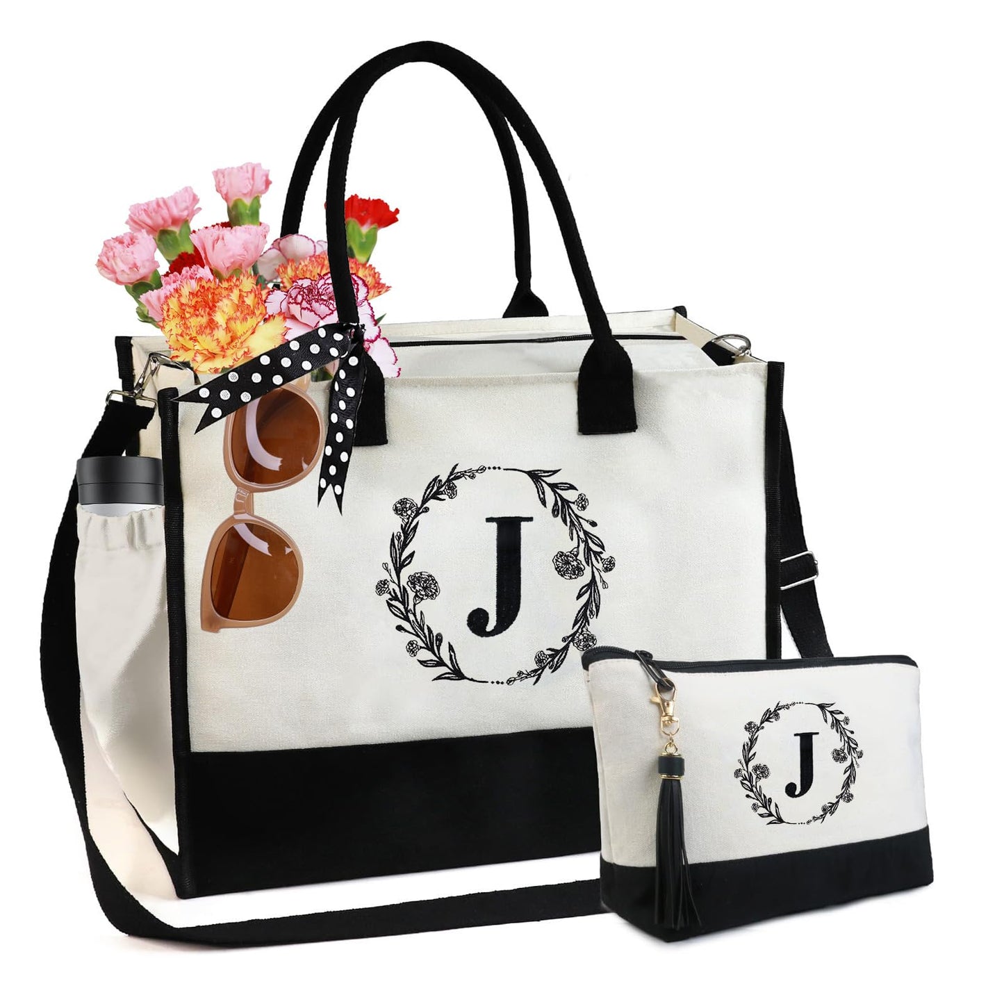 BeeGreen Birthday Gift for Women-Embroidery-Initial J-Personalized-Tote-handbags for Mom, sisters, Friends and Colleagues Gift Bag for Women Unique Gifts Basket