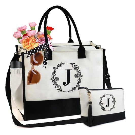 BeeGreen Birthday Gift for Women-Embroidery-Initial J-Personalized-Tote-handbags for Mom, sisters, Friends and Colleagues Gift Bag for Women Unique Gifts Basket