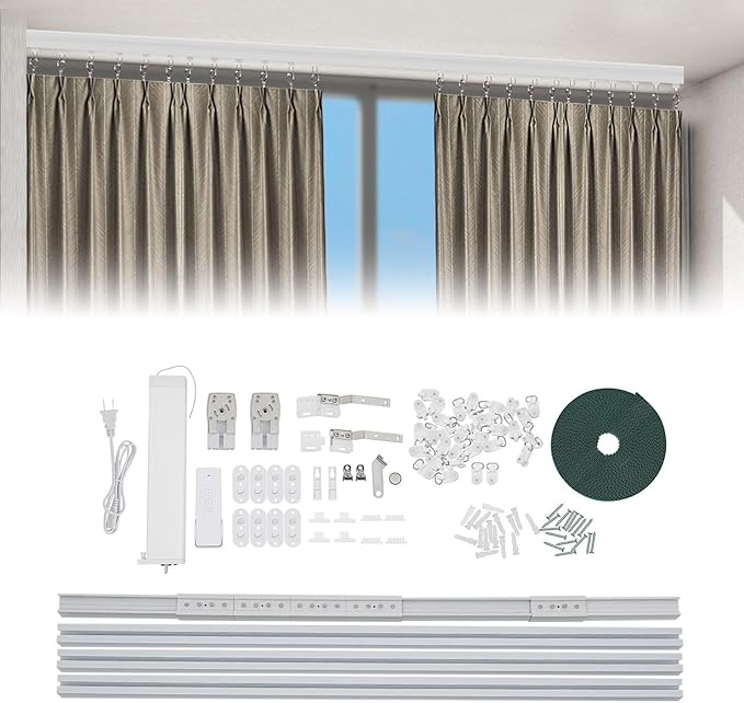 Electric Curtain Tracks, 13.78ft Motorized Curtain Rod System with 4 Control Methods, Voice Control,Timer & Memory Function, Automatic Curtain Opener Ceiling Track for 7.08-13.78ft