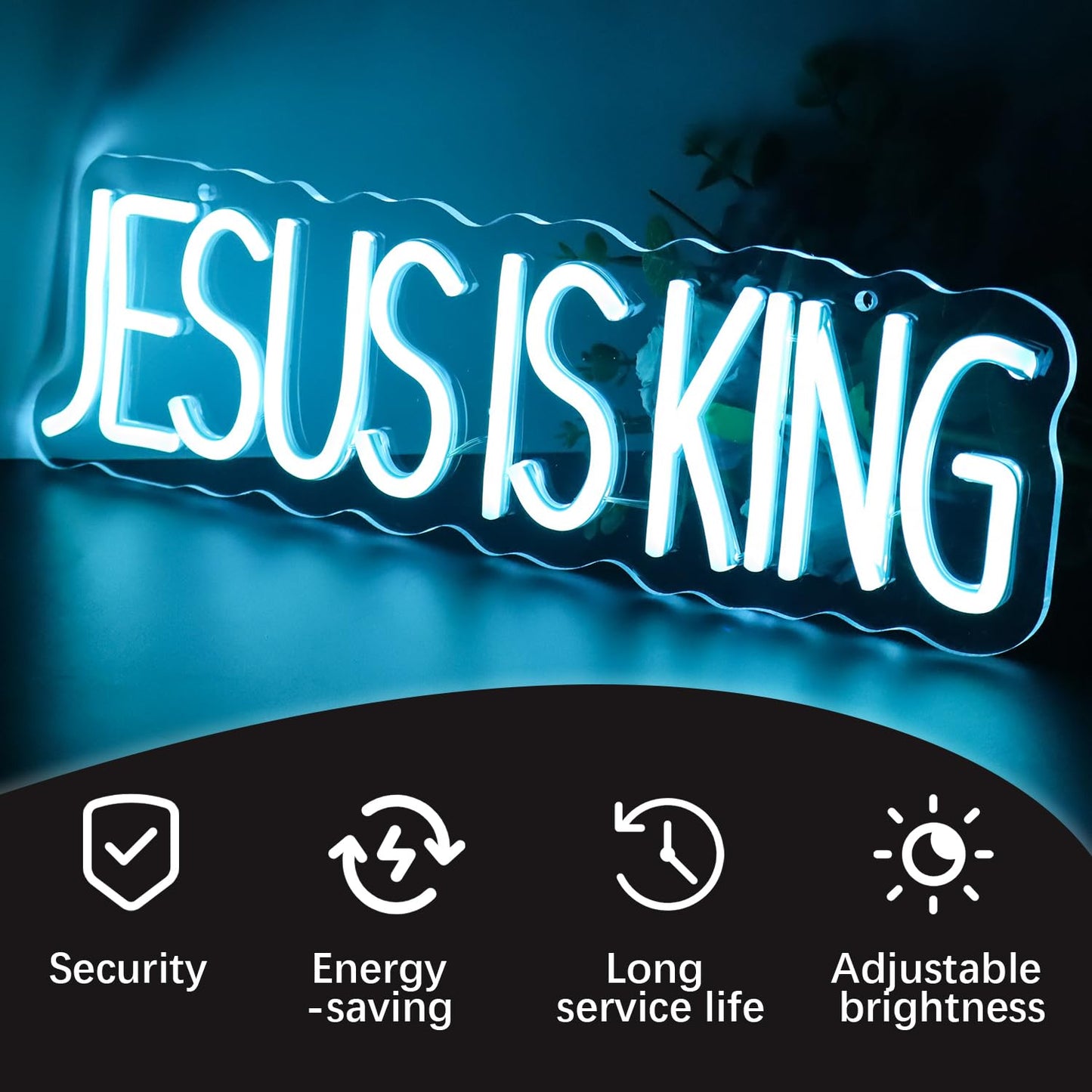 JESUS IS KING" Divine Glow Neon Sign - Scripture LED Wall Art with Adjustable Brightness (15.75""×4.7"")"