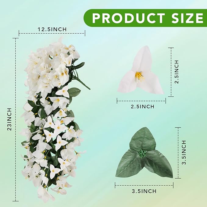 Artificial Bougainvillea Flowers for Outdoor Plant,2 pcs Faux Hanging Flowers Bougainvillea for Outside Decoration,Fake Silk UV Resistant Vines for Front Door Porch(White)