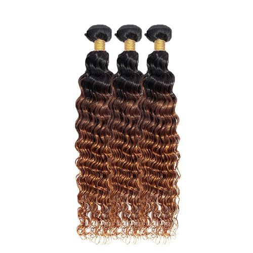 Giginger Bundles Human Hair T1B/4/30 Omber Deep Wave Human Hair Bundles 16 18 20 Inch Omber Black Chocolate Light Brown Unprocessed Quick Weave Soft Sewn In Hair Extensions for Black Women