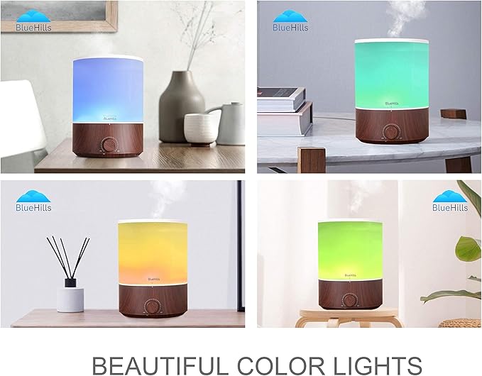 BlueHills Premium 4000 ml XL Essential Oil Diffuser 4L 4 Liter 70 Hour Run Humidifier Aromatherapy 1 Gallon Big Capacity High Mist Output for Extra Large Room Home Mood Lights Dark Wood Grain E402