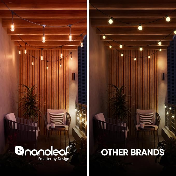 Nanoleaf Essentials Matter Smart Multicolor Outdoor String Lights Smarter Kit with Addressable RGBICW LED Bulbs, White and Color-Changing, Wi-Fi + Bluetooth, IP 65 Water Resistant (49ft, 20 Bulbs)