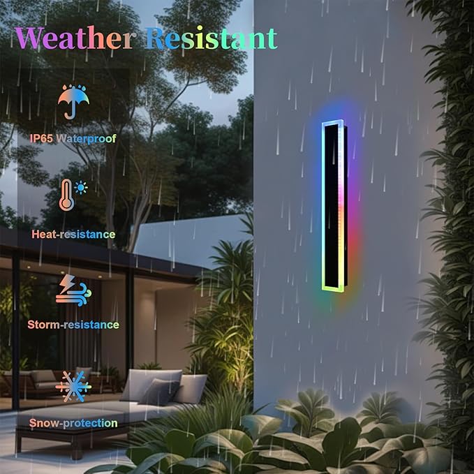 2 Pack Modern RGB Outdoor Wall Light,32 inch Led Wall Lights Fixture,Dimmable Wall Sconce Lights,Long Exterior lighting Fixtures with Control Remote,Outside RGB LED Long Lights for Porch,Patio,Garage