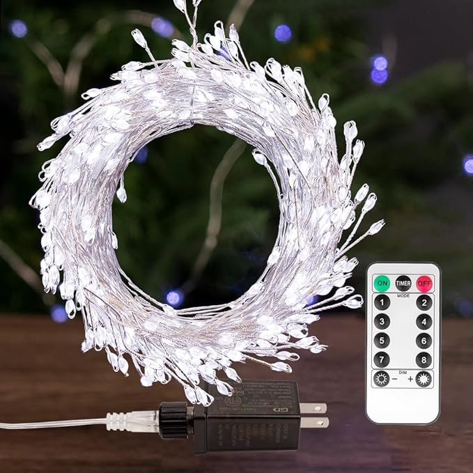 Fairy Lights Plug in, 100 Feet 1000LED Cool White Silver Wire Firecracker Firefly Lights with Remote, Waterproof Copper Wire Lights for Bedroom Wreath Window Wedding Christmas Tree Decoration