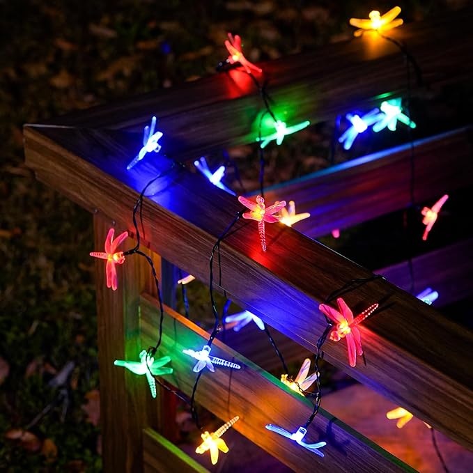 JMEXSUSS Dragonfly Solar String Lights Outdoor, 25.6FT 30 LED Waterproof Solar Fairy Lights, Solar Lights Outdoor for Garden Patio Yard Decorations, Dragonfly