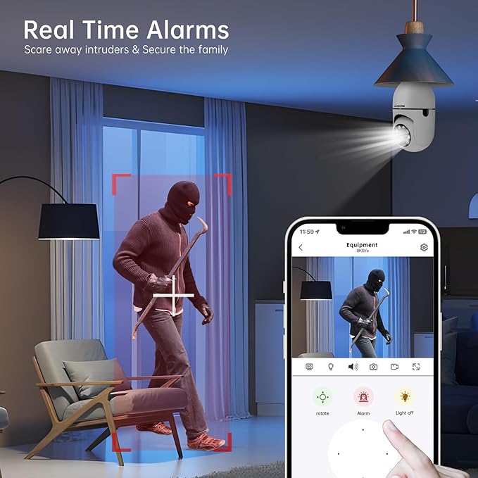 3K Light Bulb Security Camera -5G& 2.4GHz WiFi Security Cameras Wireless Outdoor Motion Detection and Alarm,Two-Way Talk,Color Night Vision,Human Detection, 500MP Ultra HD