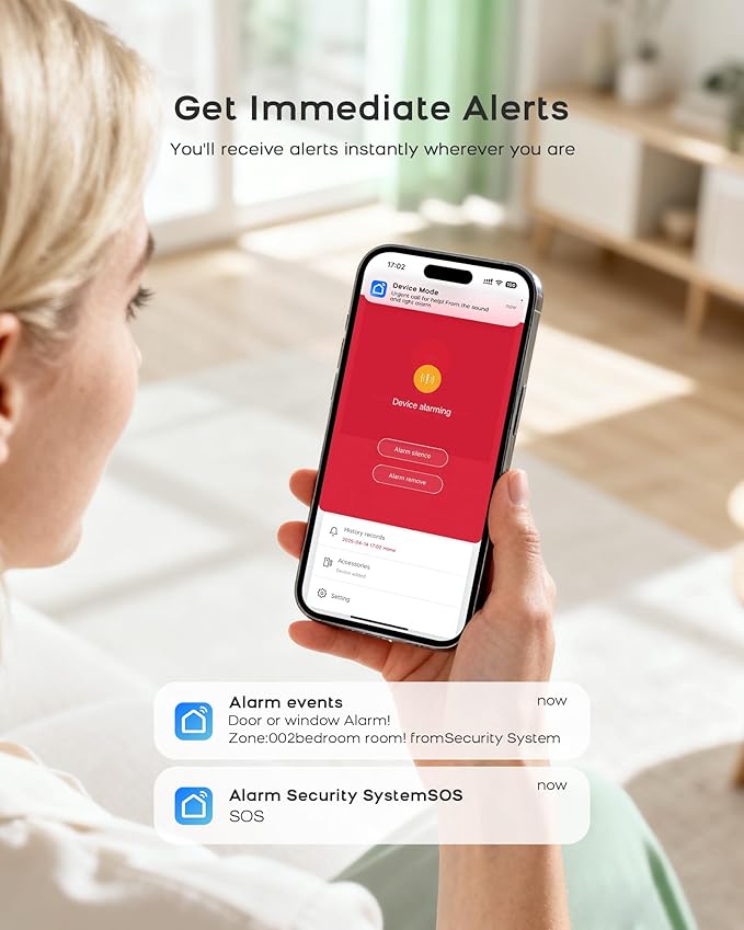 Home Security System, Home Alarm System Wireless 8 Piece Kit with Phone APP Alert Siren Remote Control Motion Detection Real-time Alarm No Contract Required,24/7 Protection