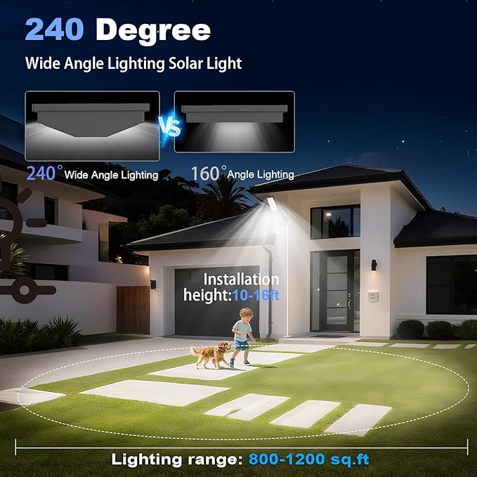 Solar Street Lights Outdoor, Solar Lamp IP66 Waterproof Security Flood Light Dusk to Dawn, Motion Sensor with Remote Control for Garage Yard Parking Lot Garden, 2 Pack