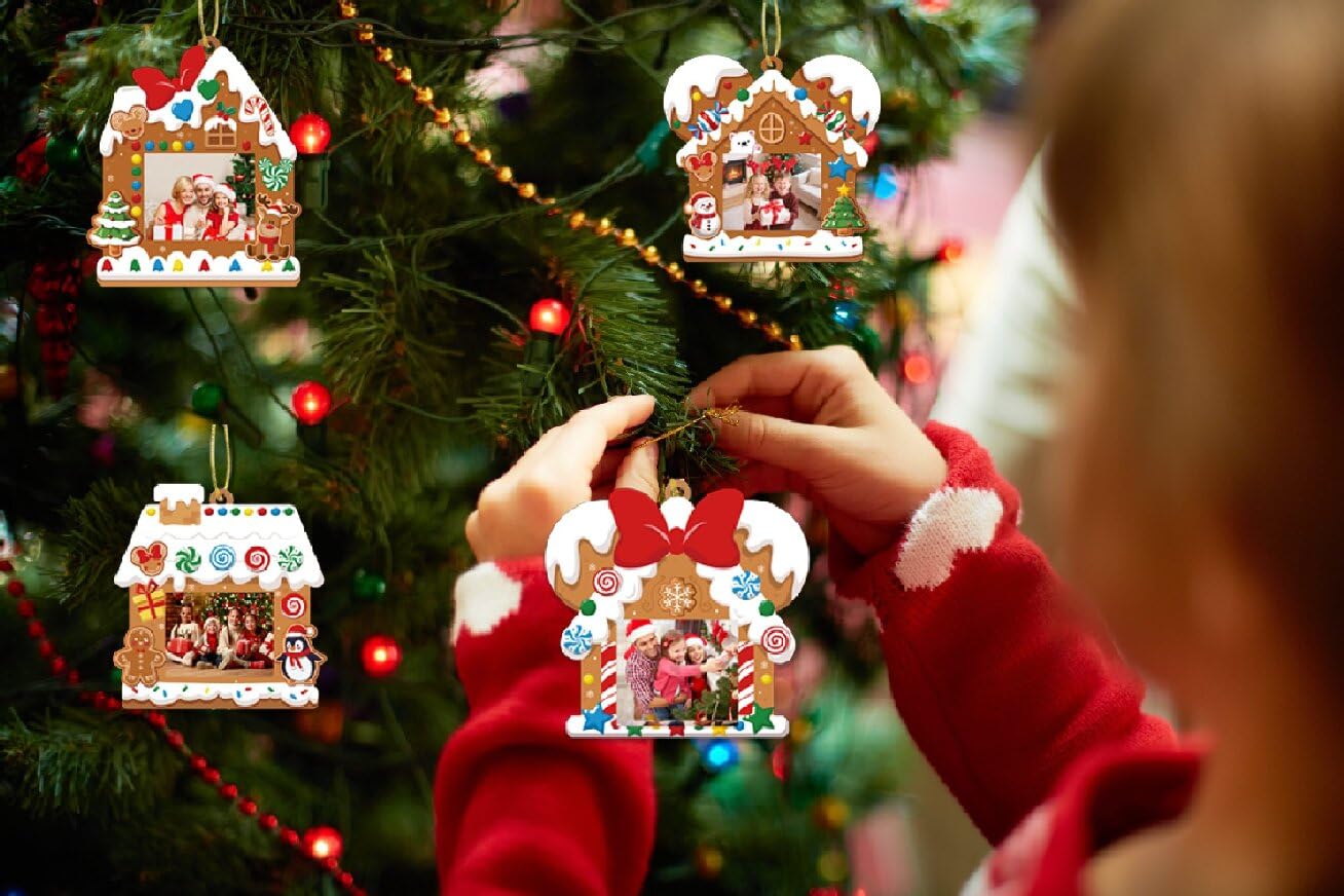 EASUTE 32 Pack Christmas Picture Frame Craft Kits - DIY Gingerbread House Photo Frame Hanging Ornaments for Xmas Tree Holiday Decorations, Classroom Activities & Home Art Projects