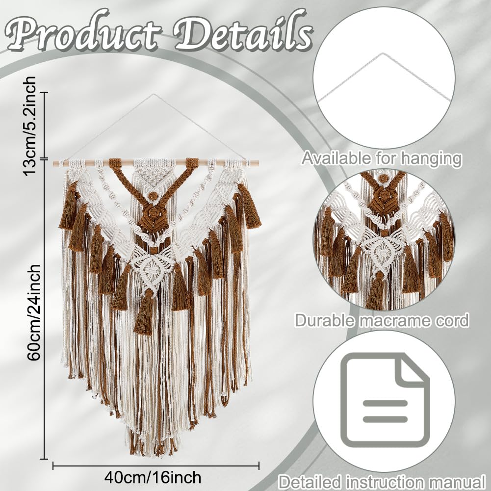 FREEBLOSS DIY Macrame Wall Hanging Kit Woven Tassel Tapestry DIY Cotton Rope Boho Wall Decor Macrame Kit with Instructions for Adults Beginners, 40cm/15.7" Wide"