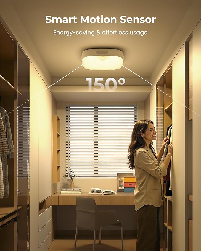 FULEN Shower Lights IP65 Waterproof, Motion Sensor Ceiling Light, Rechargeable Closet Light with 10000mAh Battery, LED Shower Lamp, Cordless Ceiling Lamp with RGB Colors, Remote Control, 2 Pack