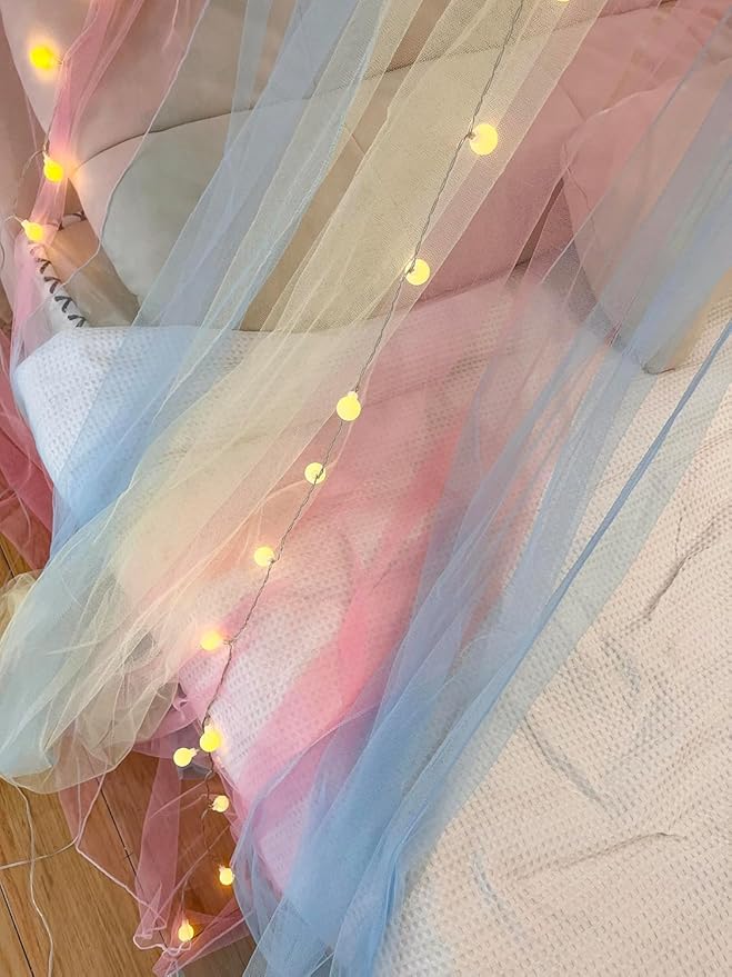 Comtelek Mosquito Net Bed Canopy for Girls,Rainbow Canopy with LED Lights Bed Curtains Full Queen Size from Ceiling,Dome Mosquito Netting Bed Tent Twin Girls Princess Canopy King Bed Decor