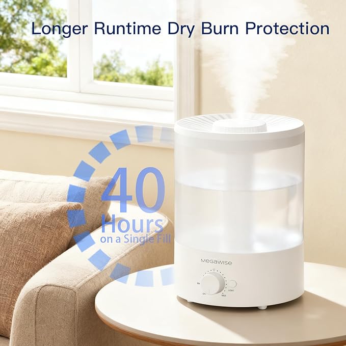 MegaWise Ultrasonic Cool Mist Humidifier | Quiet Operation, Top Fill, Auto Shut-Off | Ideal for Bedroom, Baby Room, and Plants (3.5 L)