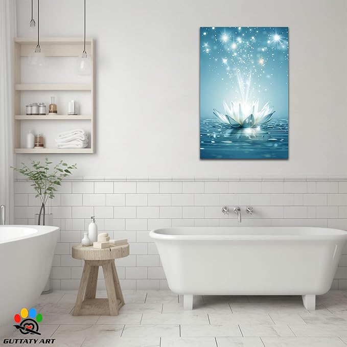 GUTTATY Zen Floral Canvas Wall Art, Water Lily Bloom Picture, Lotus Flower Canvas Art Print, Spiritual Zen Wall Picture, Meditation Spiritual Zen Flower Print for Yoga Spa Spiritual Room 28x40 inch