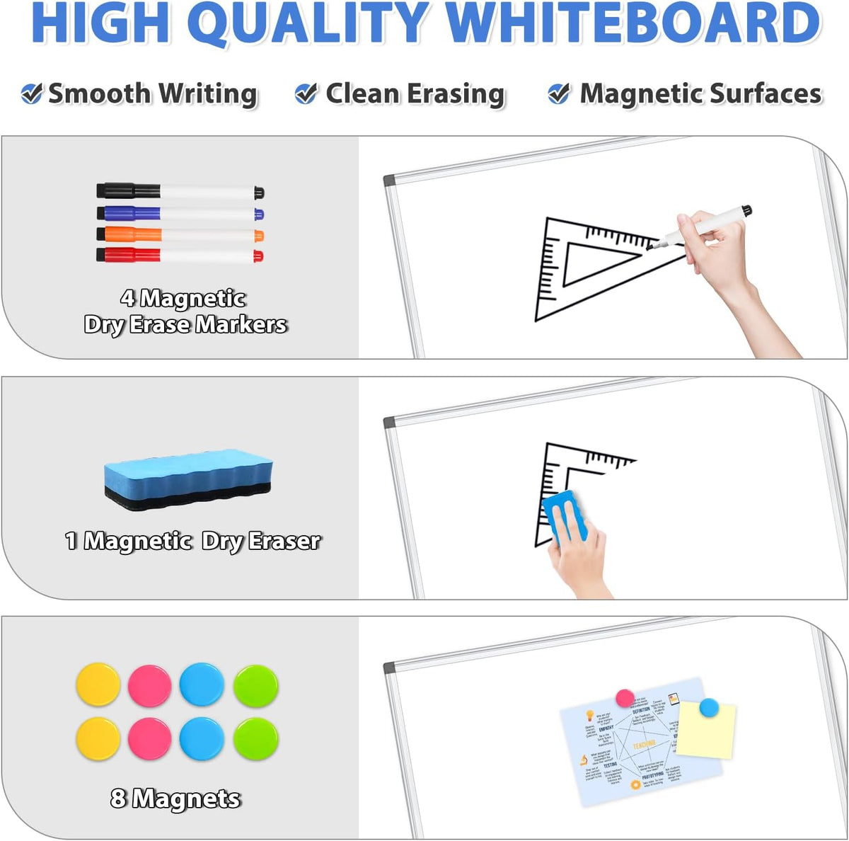 WALGLASS Large White Board, 72" x 48" Double-Sided Dry Erase Board Magnetic Whiteaboard for Wall, Hanging Mounted Whiteboard Silver Aluminium Frame for Home, School, Office
