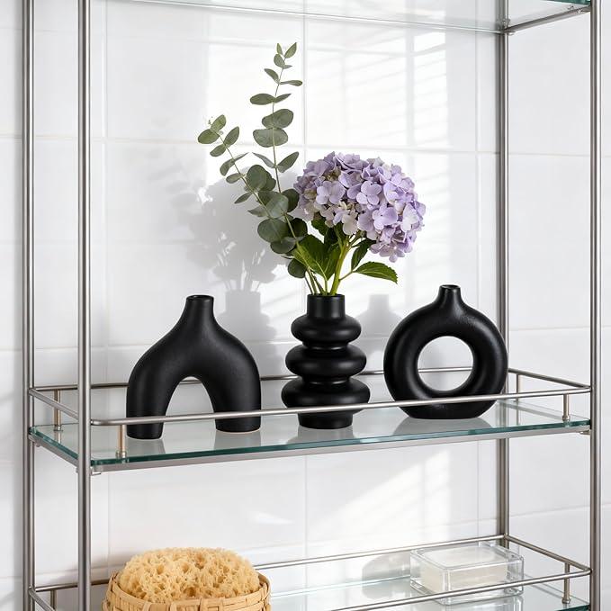 Ceramic 3 Pcs Vase Set,Modern Home Decor Table Centerpiece,Minimalist Nordic Vases, Wedding, Living Room, Bookshelf, Office, Modern Home, Entryway Boho Decor (Black)