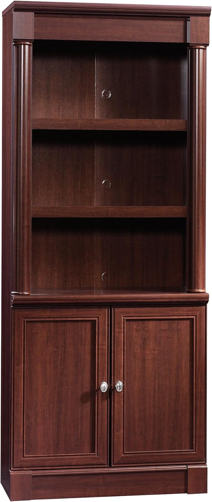 Sauder Palladia Book Shelf, Bookshelf with Storage, Library Bookcase with Doors and Adjustable Shelves, in Select Cherry finish