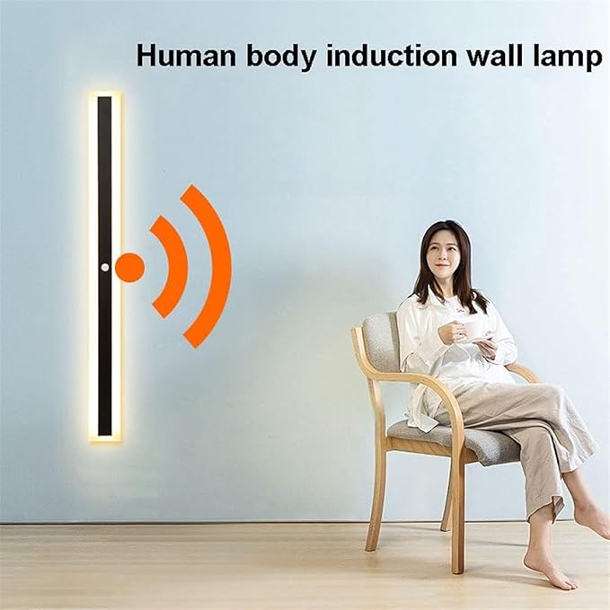 LED Motion Sensor Wall Light Strip Linear Wall Lamp, Indoor Human Body Motion Activated Sensor Wall Sconce Night Lights, Minimalist Bedroom Bedside Lamps for Hallway Oldsix-66(6000k,80cm)