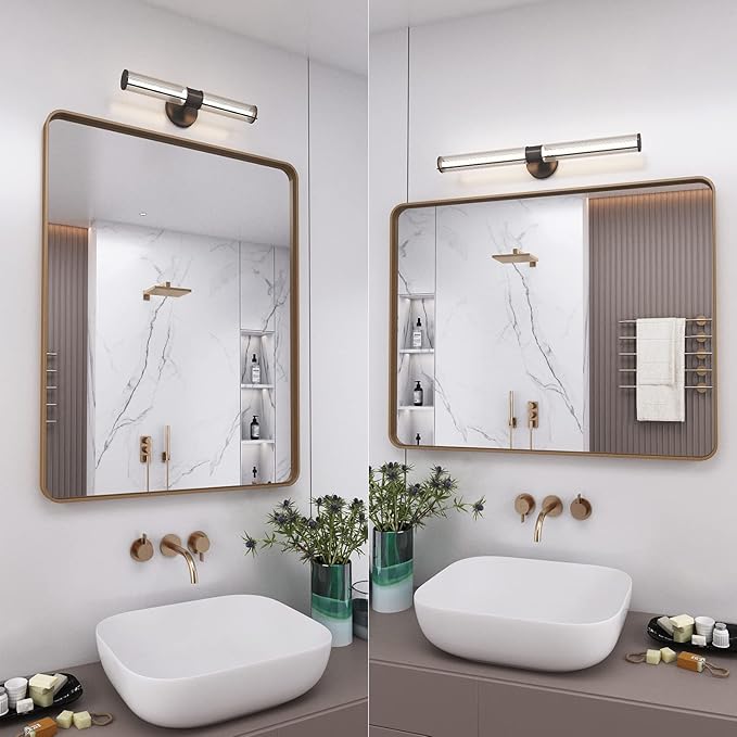 22x30 Brushed Gold Bathroom Mirror, Metal Gold Framed Vanity Mirror, Modern Rectangle Wall Mirror for Entryway, Anti-Rust (Horizontal/Vertical)