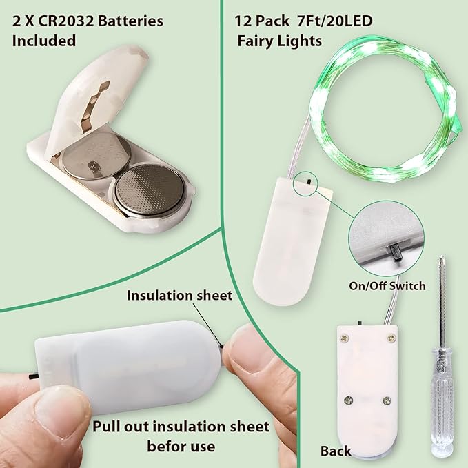 HXWEIYE 12 Pack Fairy Lights Battery Operated, 7ft 20LED Mini Twinkle String Light for Mason Jar DIY Wedding Table Centerpieces Party Bedroom Christmas (Green)