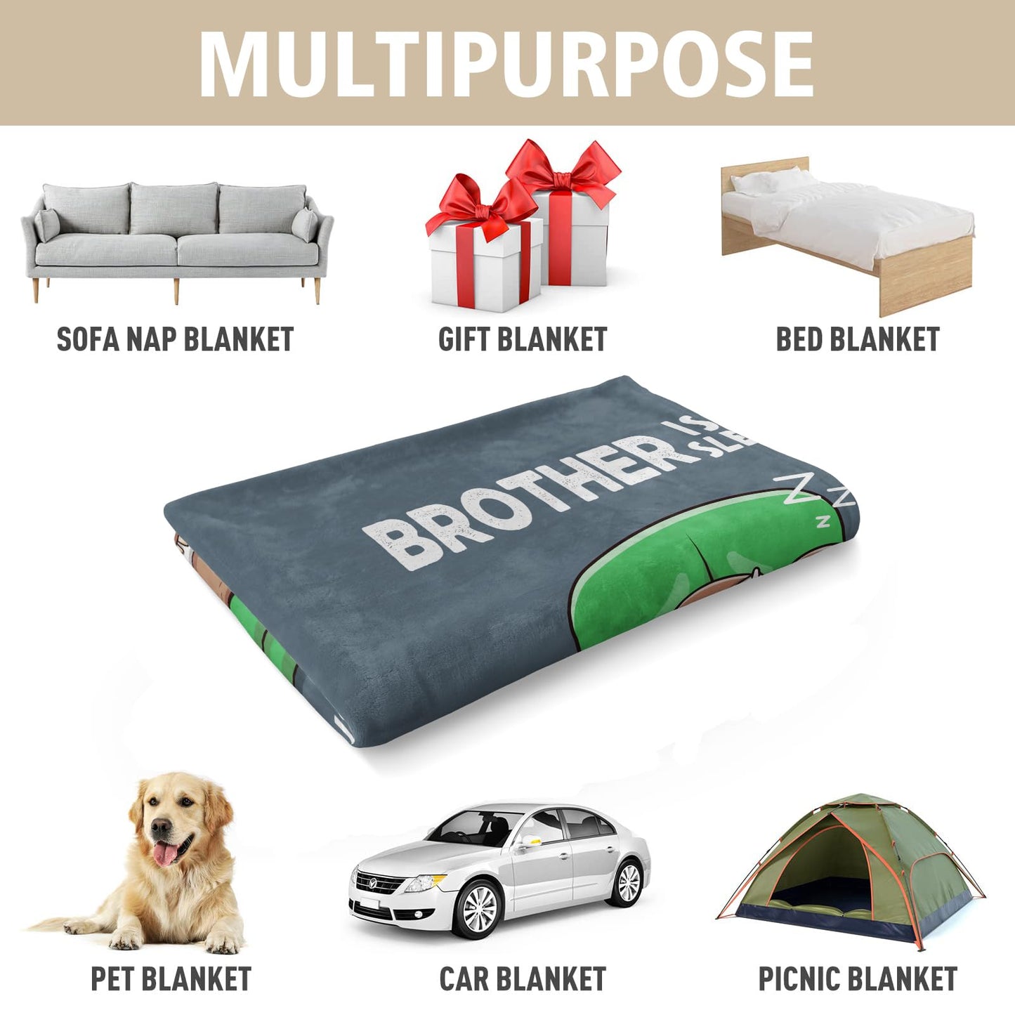 Funny Gifts for Brother, Brothers Birthday Gifts, Brother is Not Sleeping Blanket, Big Brothers Gift from Sister for Christmas Fathers Day, 60" x 50"