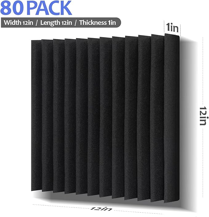 80 Pack Acoustic Foam Panels,1"X 12" X 12"Sound Proof Foam Panels,High Density Sound Absorbing Panels,Soundproof Wedges Panels for Studio Recording & Office & Home