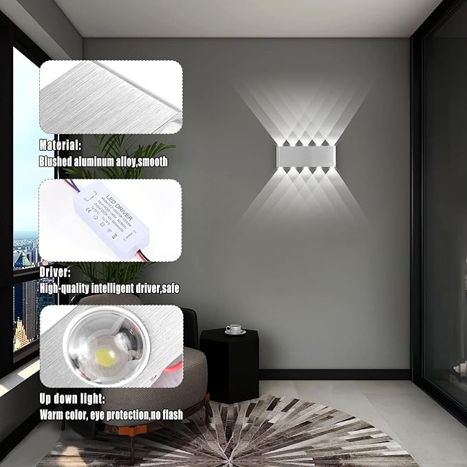 Kawell 20W Modern Wall Sconce LED Wall Light Up Down Indoor LED Wall Lamp Aluminum for Bedroom Living Room Bedside Stairs Hallway Corridor, 6000K