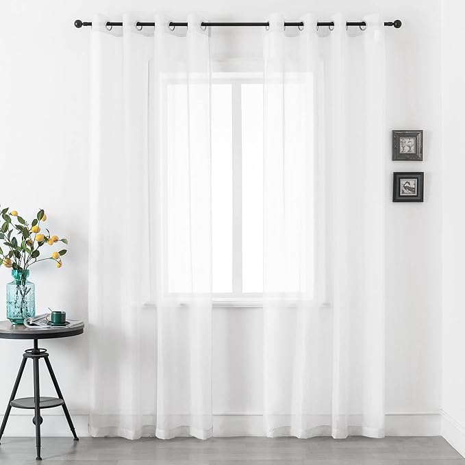 DUALIFE White Voile Sheer Curtains Grommet,Look Semi Sheer Windows Panels,Elegant Solid Color Touch Soft Drapes, 52X120 Inch for Living Room Bedroom,Set of 2 Panels