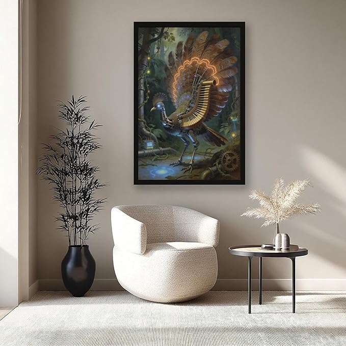Framed Mechanical Fantasy Wall Art for Living Room TV Wall Vintage Steampunk Aesthetic Home Decor 08x12in