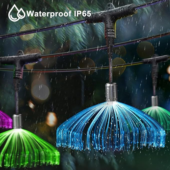 AZIMOM 10PCS Fiber Optic Jellyfish Lamp 16.4ft DC12V RGB Colorful Waterproof Connectable Jellyfish Fairy String Hanging Light for Ceiling Garden Trees Christmas Party Wedding Lighting Decor