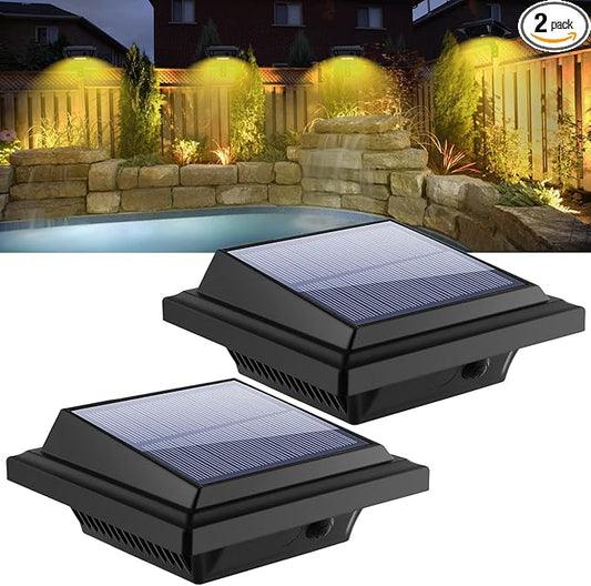 KEENZO Outdoor Solar Lights - Gutter Lights 2pcs, Solar-Powered LED Wall/Fence/Step/Deck Lights with 25 Warm Light LED, Outdoor Waterproof Lighting for Garden, Patio, Backyard, Pathway and Eaves Wall