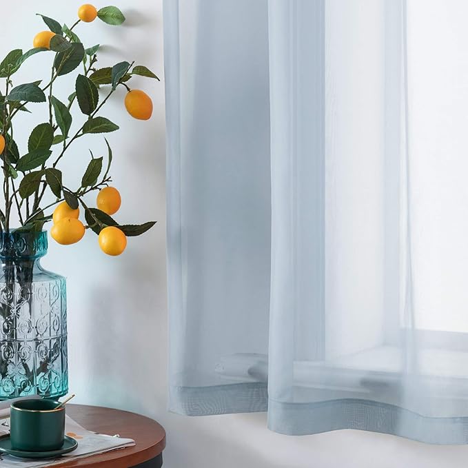 DUALIFE Dusty Blue Curtains 63 Inch Length for Bedroom Decor Set of 2 Panels Grommet Window Look Semi Sheer Volie Transparent Blue Sheer Curtains for Boys Room Living Room 52x63 Inches Long