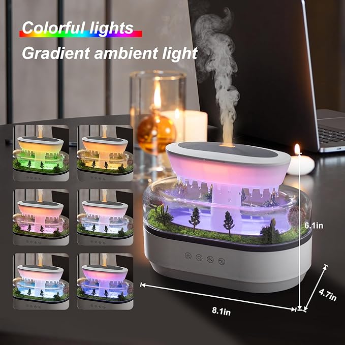 Rain Diffuser 250ML Essential Oil Diffuser, Cloud Humidifier Rain Water Drip Humidifier with Drip Music Micro Landscape Ultrasonic Diffuser for Bedroom (White)