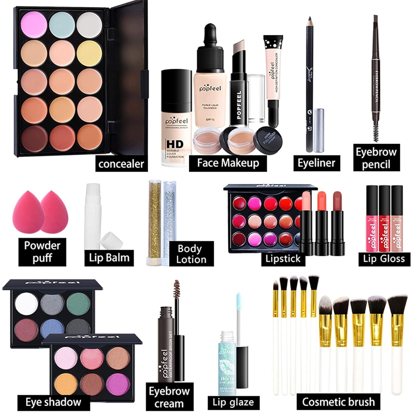 Multi-purpose Makeup Kit All-in-One Makeup Gift Set Colours Mix Eyeshadow Concealer Lip Gloss Pressed Powder and Powder Blusher Cosmetic Makeup Palette Set Kit #094