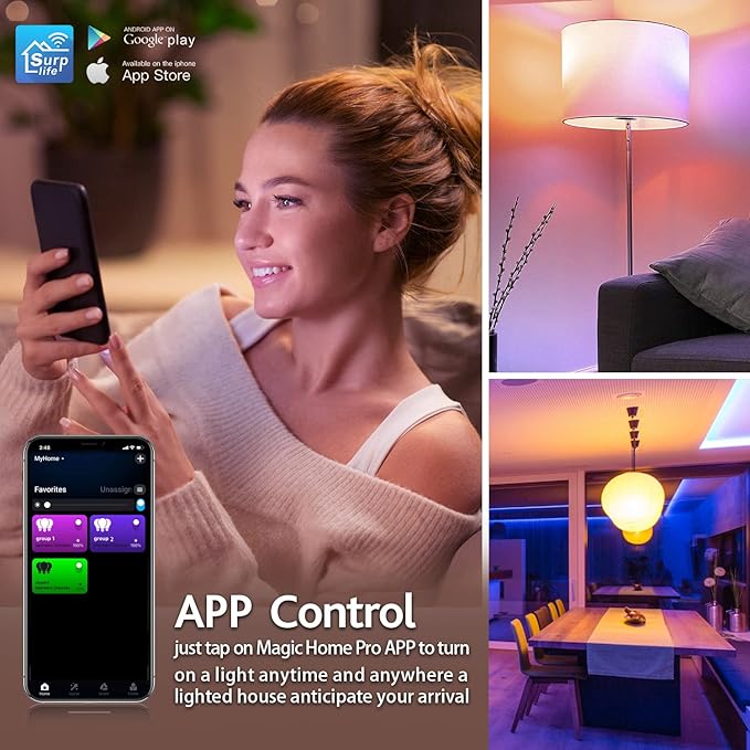 Smart Light Bulbs,Full Color Changing Dimmable LED Bulb,Compatible with Alexa and Google Assistant,UL FCC Certified,2.4GHz WiFi+Bluetooth LED Light Bulbs, Music Sync Smart Home Lighting (12)