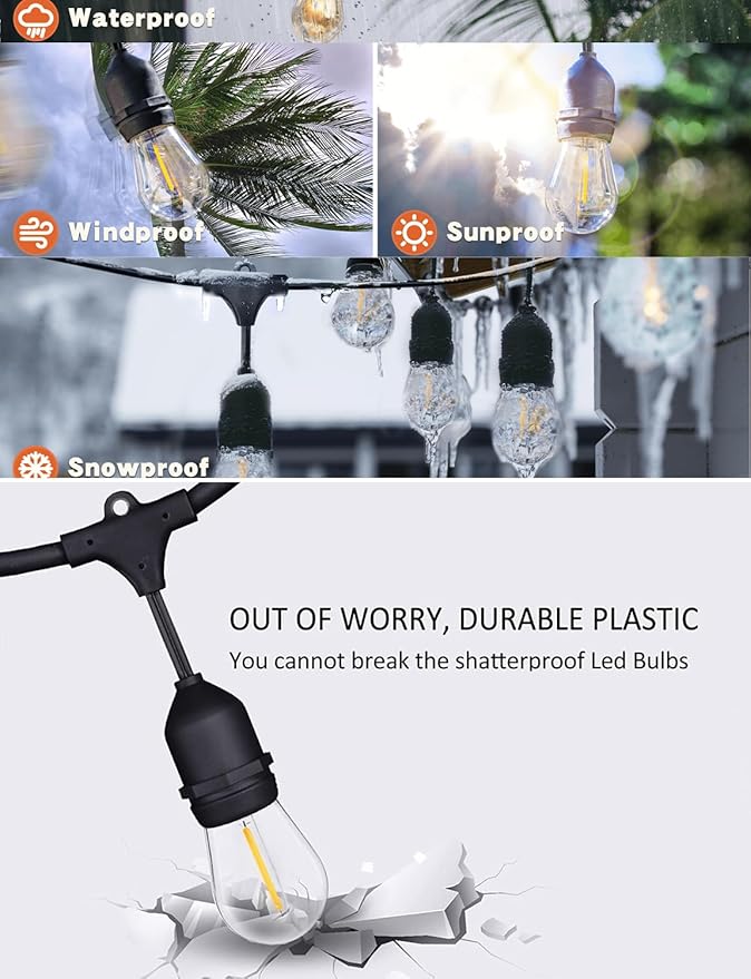 100FT String Lights for Outside Patio Lights with 30+2 Replaceable S14 2200K Warm Bulbs for Outdoor Pergola Backyard Porch, Linkable, Hooks and Zip Ties Included, 1-Pack