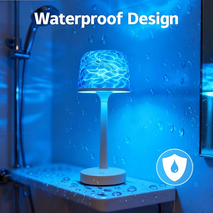 Waterproof Shower Lamp, Spa-Like Bathroom Light, Rechargeable Cordless Lamp with Touch & Remote Control, 16 Color Ocean Wave Projector, Shower Light for Inside Shower & Bathtub
