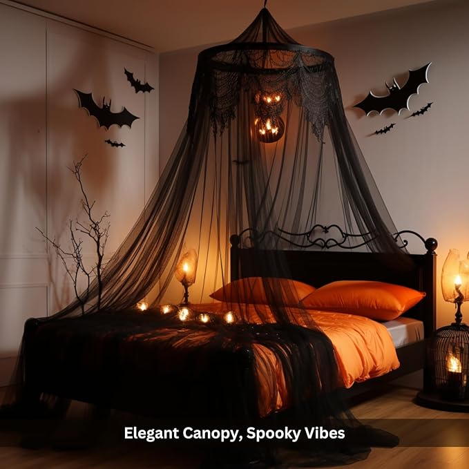 Bollepo Bed Canopy for Adults, Black Canopy Bed Curtains - Canopy for Bed, Netting Room Decor, Ceiling Tent, Canopy for Single, Twin, Full, Queen Size Kids Bed Curtains, Fire Retardant Fabric