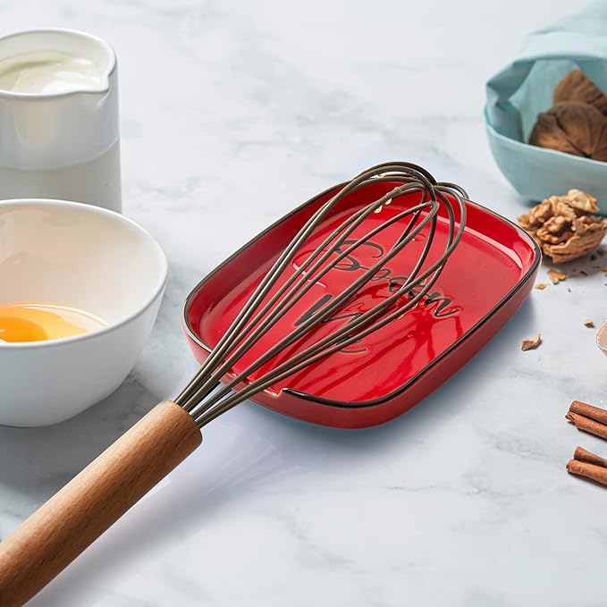 Ceramic Spoon Rest for Stove Top, DAYYET Large Spoon Holder, Spoon Rest for Kitchen Counter, Heat-Resistant Cooking Utensil Rest, Red Kitchen Decor and Accessories