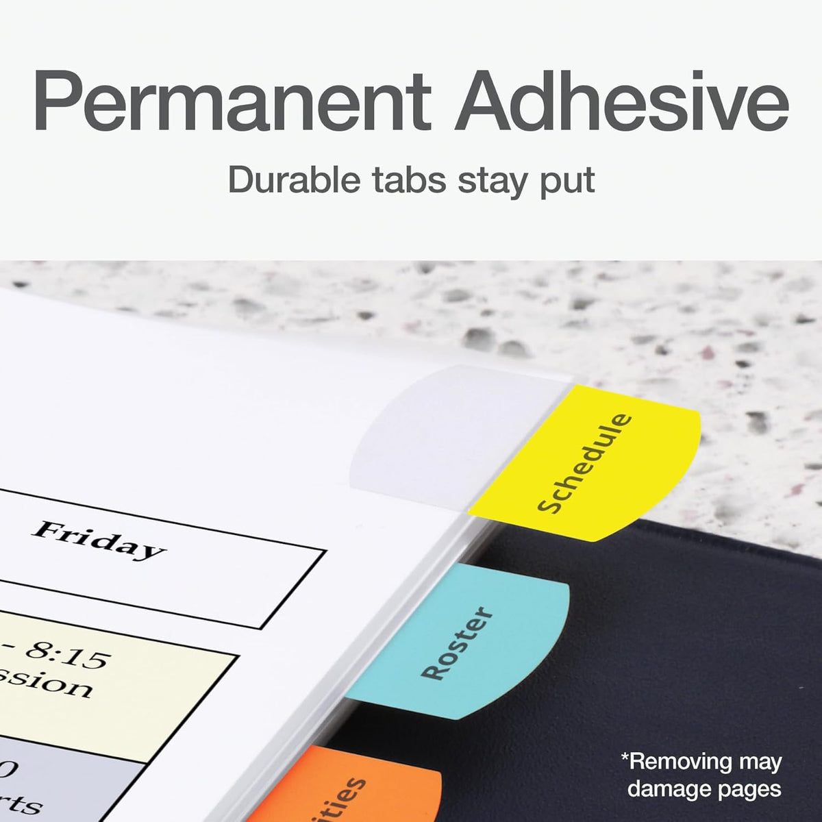 Redi-Tag Laser Printable Tabs, Permanent Index Tabs, Customizable Adhesive Labels, 5 Assorted Colors: Yellow, Red, Blue, Green, Orange, 1.125" x 1.25", 375 Per Pack (B39020)